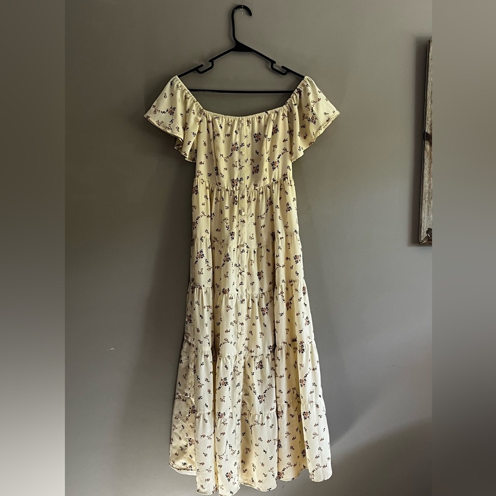 Sweet Daydreamer Yellow Floral Print Off-the-Shoulder Maxi Dress